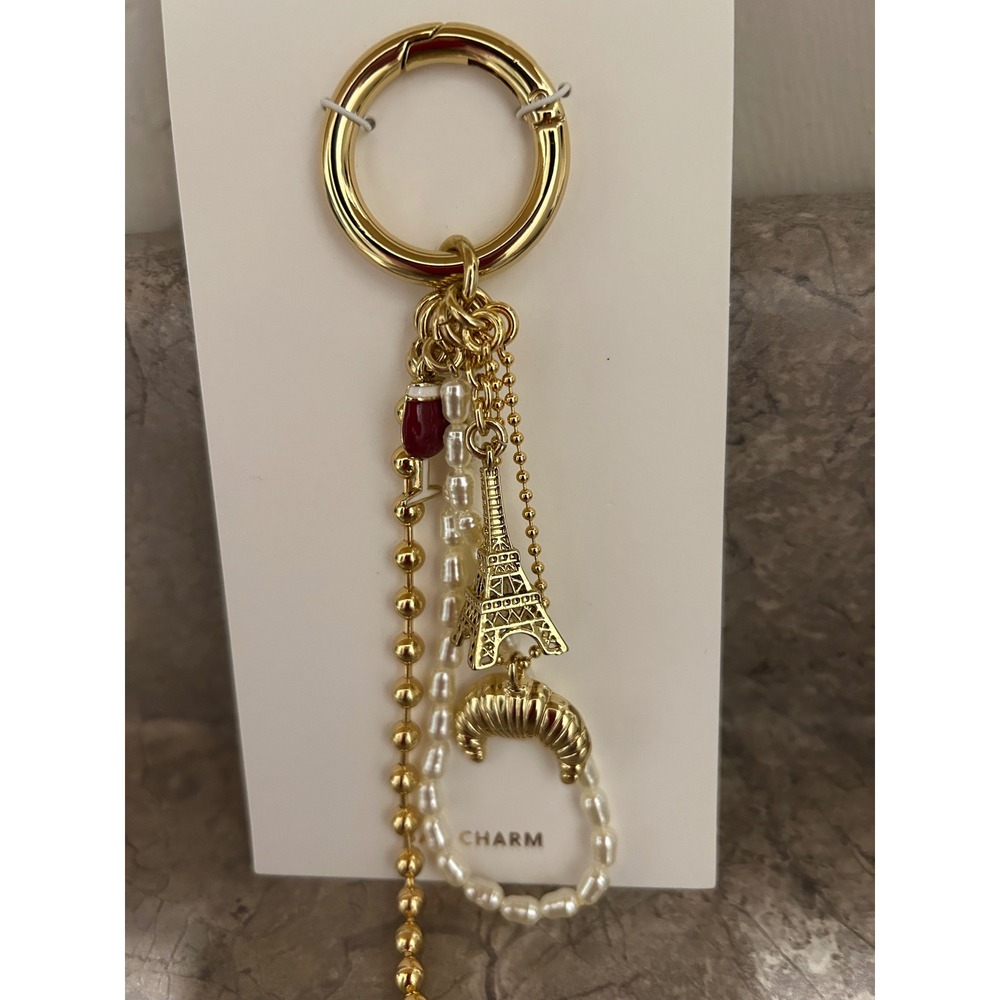J.Crew Paris Bag Charm Keychain Gold Eiffel Tower Croissant Wine Pearl CA519 New